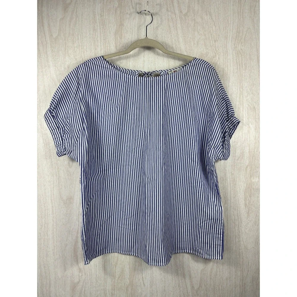 Vineyard Vines Stripe Blouse M Blue White Cotton Coastal Preppy Capsule Chic - Picture 2 of 9